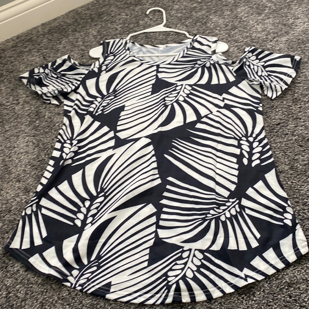 Large black and white cold shoulder top